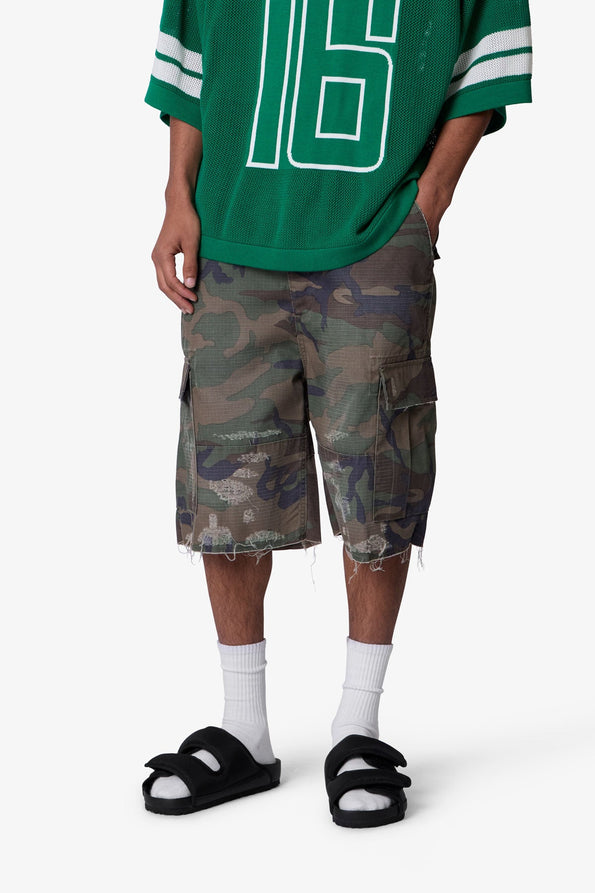 RETROFOLD   BAGGY DISTRESSED CARGO SHORTS