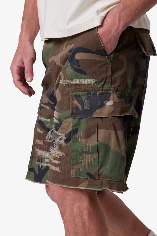 RETROFOLD  DISTRESSED CARGO SHORTS