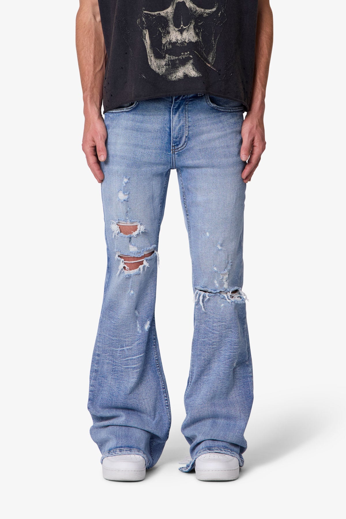 RETROFOLD DISTRESSED SUPER FLARE DENIM