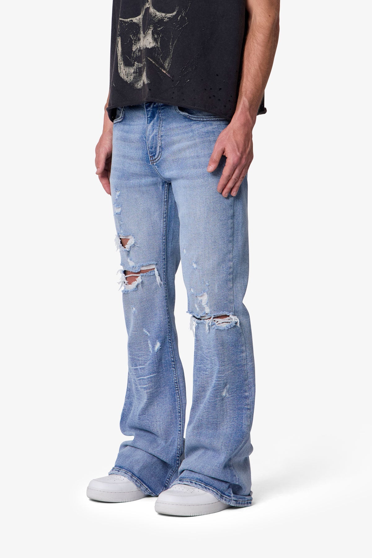 RETROFOLD DISTRESSED SUPER FLARE DENIM