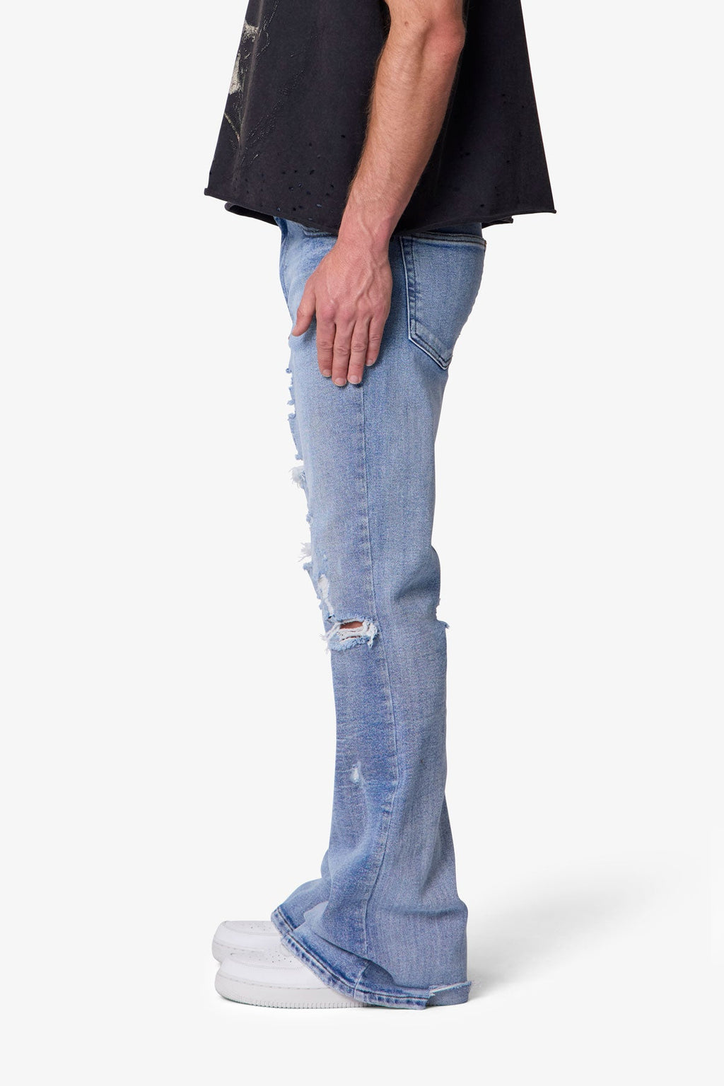 RETROFOLD DISTRESSED SUPER FLARE DENIM