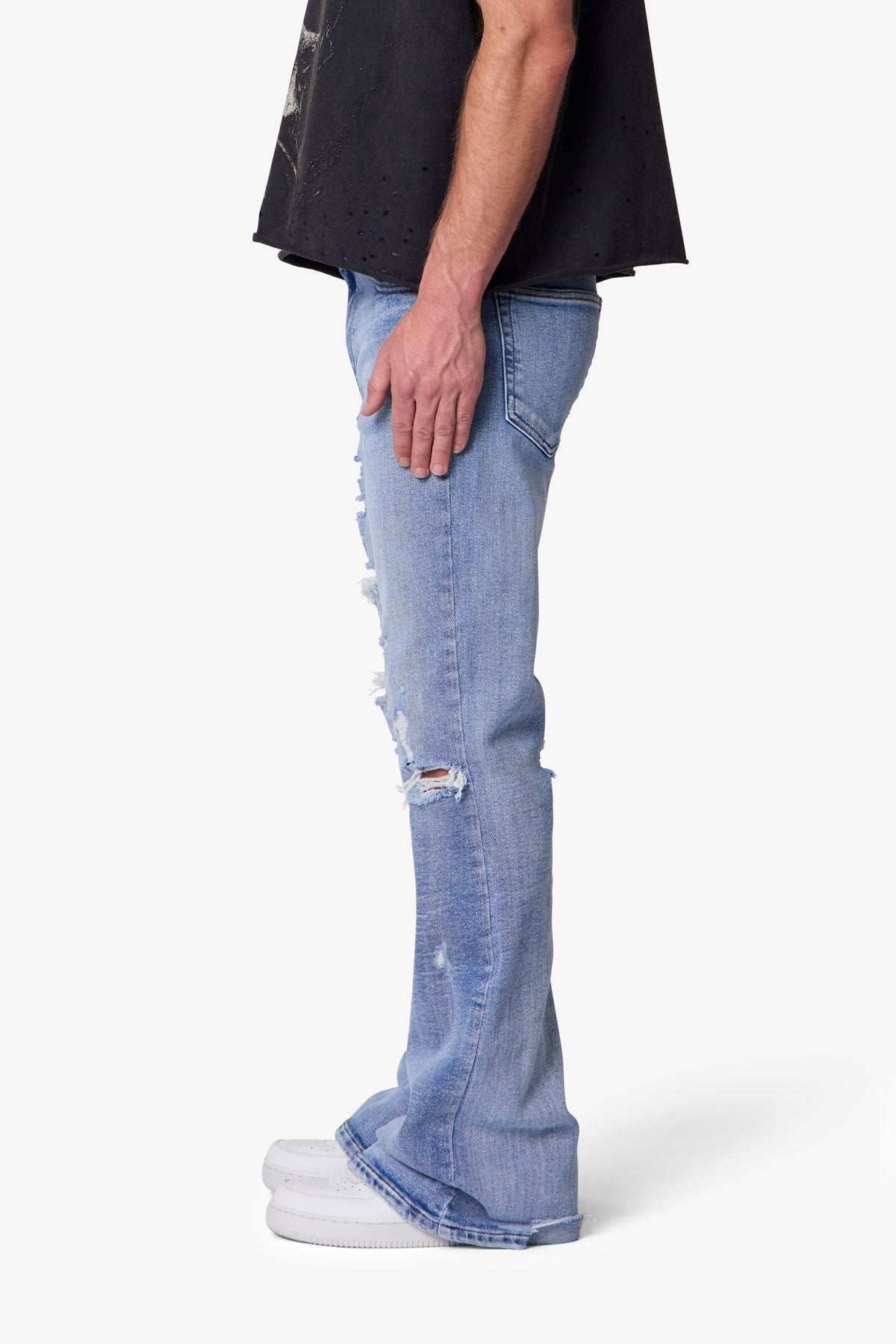 RETROFOLD DISTRESSED SUPER FLARE DENIM
