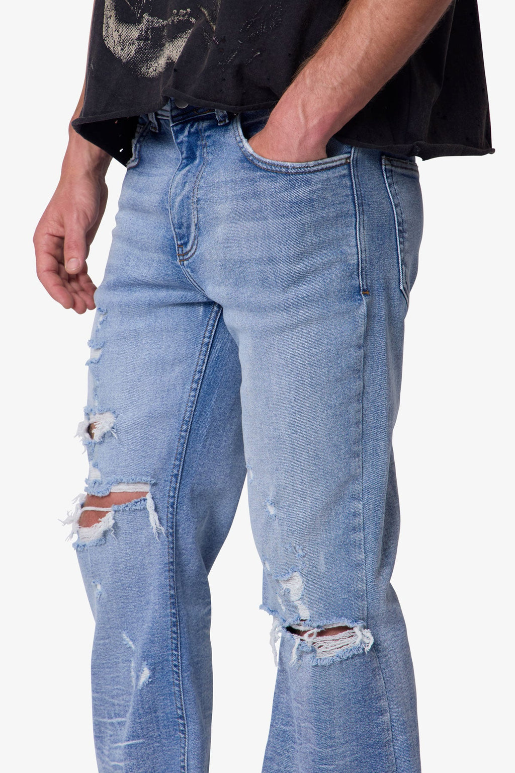 RETROFOLD DISTRESSED SUPER FLARE DENIM