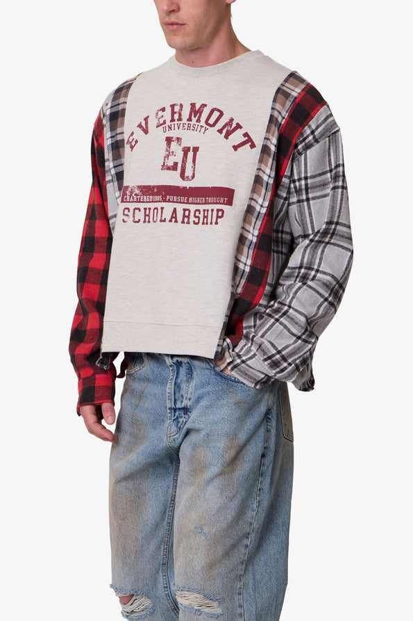 RETROFOLD  MIXED FLANNEL CREWNECK SWEATER