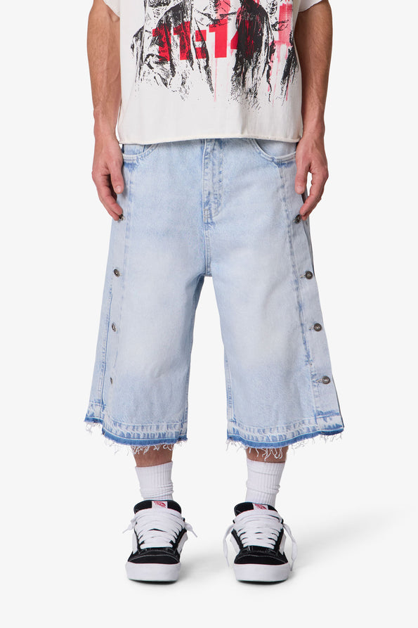 RETROFOLD  ULTRA BAGGY OFFSET BUTTON DENIM SHORTS