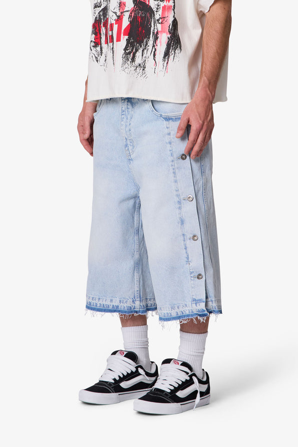 RETROFOLD  ULTRA BAGGY OFFSET BUTTON DENIM SHORTS