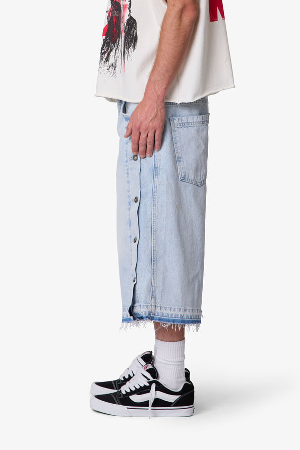 RETROFOLD  ULTRA BAGGY OFFSET BUTTON DENIM SHORTS