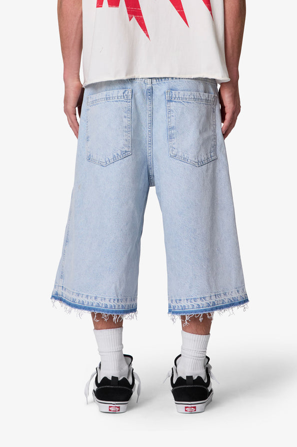 RETROFOLD  ULTRA BAGGY OFFSET BUTTON DENIM SHORTS