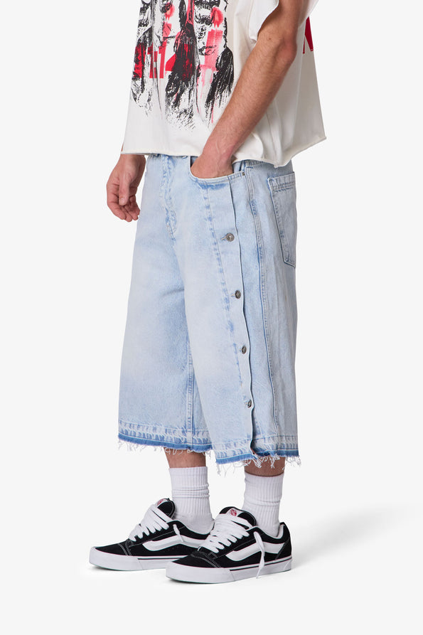 RETROFOLD  ULTRA BAGGY OFFSET BUTTON DENIM SHORTS