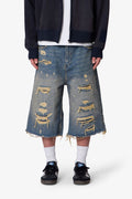 RETROFOLD ULTRA BAGGY REPAIRED DENIM SHORTS