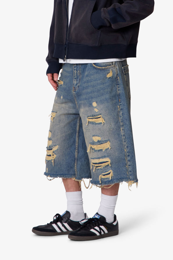 RETROFOLD ULTRA BAGGY REPAIRED DENIM SHORTS