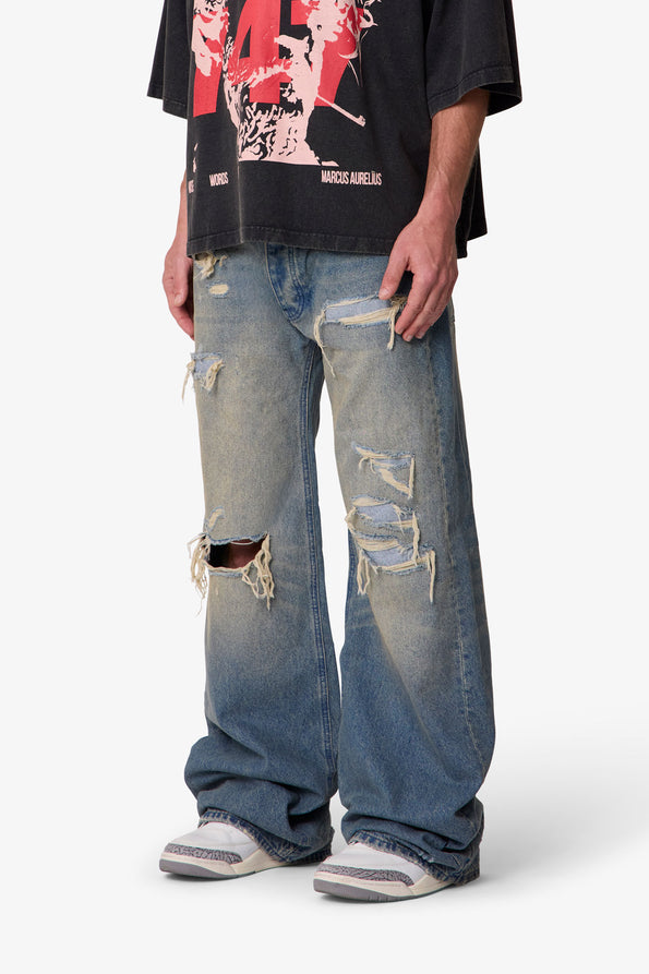 RETROFOLD  ULTRA WIDE DISTRESSED DENIM