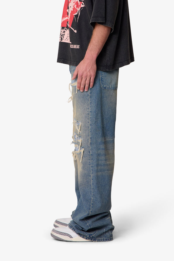 RETROFOLD  ULTRA WIDE DISTRESSED DENIM