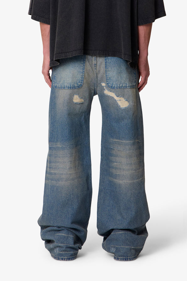 RETROFOLD  ULTRA WIDE DISTRESSED DENIM